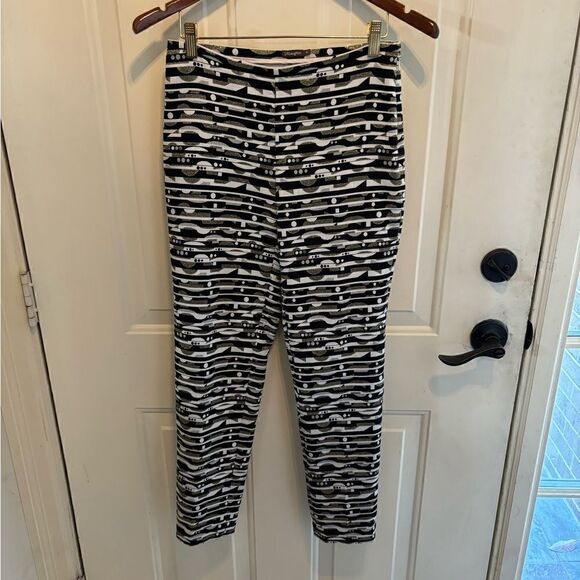 J McLaughlin Dress Pants Black Gold White Geometric Patterned size 0 - Picture 6 of 6
